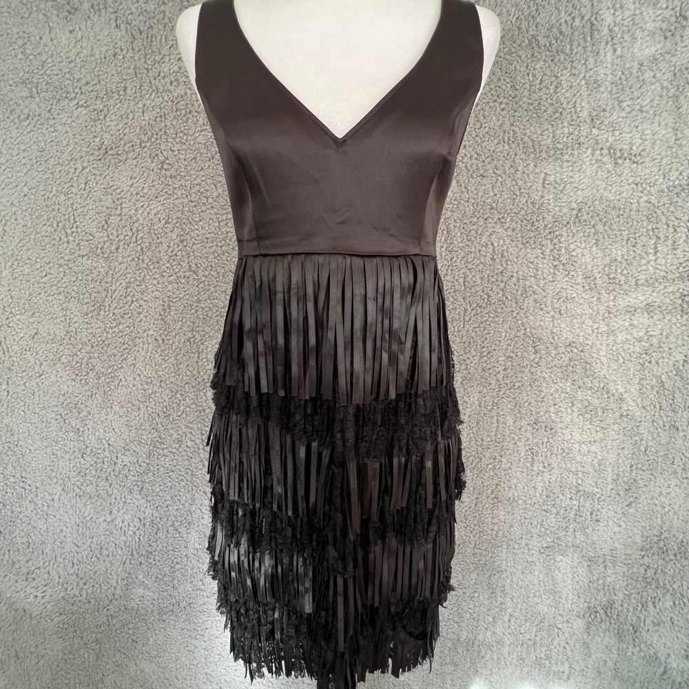 Black Fringe Dress Lace Western Glam Cocktail Party Maria Bianca Nero L